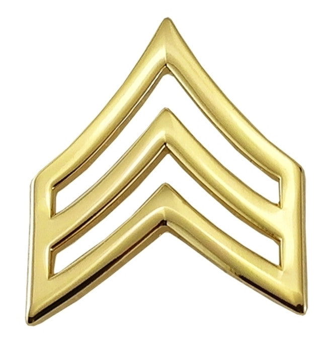 Hero's Pride SGT Chevrons, Enameled & Plated, 2 Posts & Clutch Backs, Pairs, Pointy-3/4" Wide