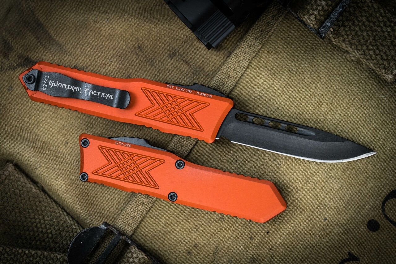 Guardian Tactical GTX-025 Burnt Orange OTF Knife 2.5" S/E Black Drop Point