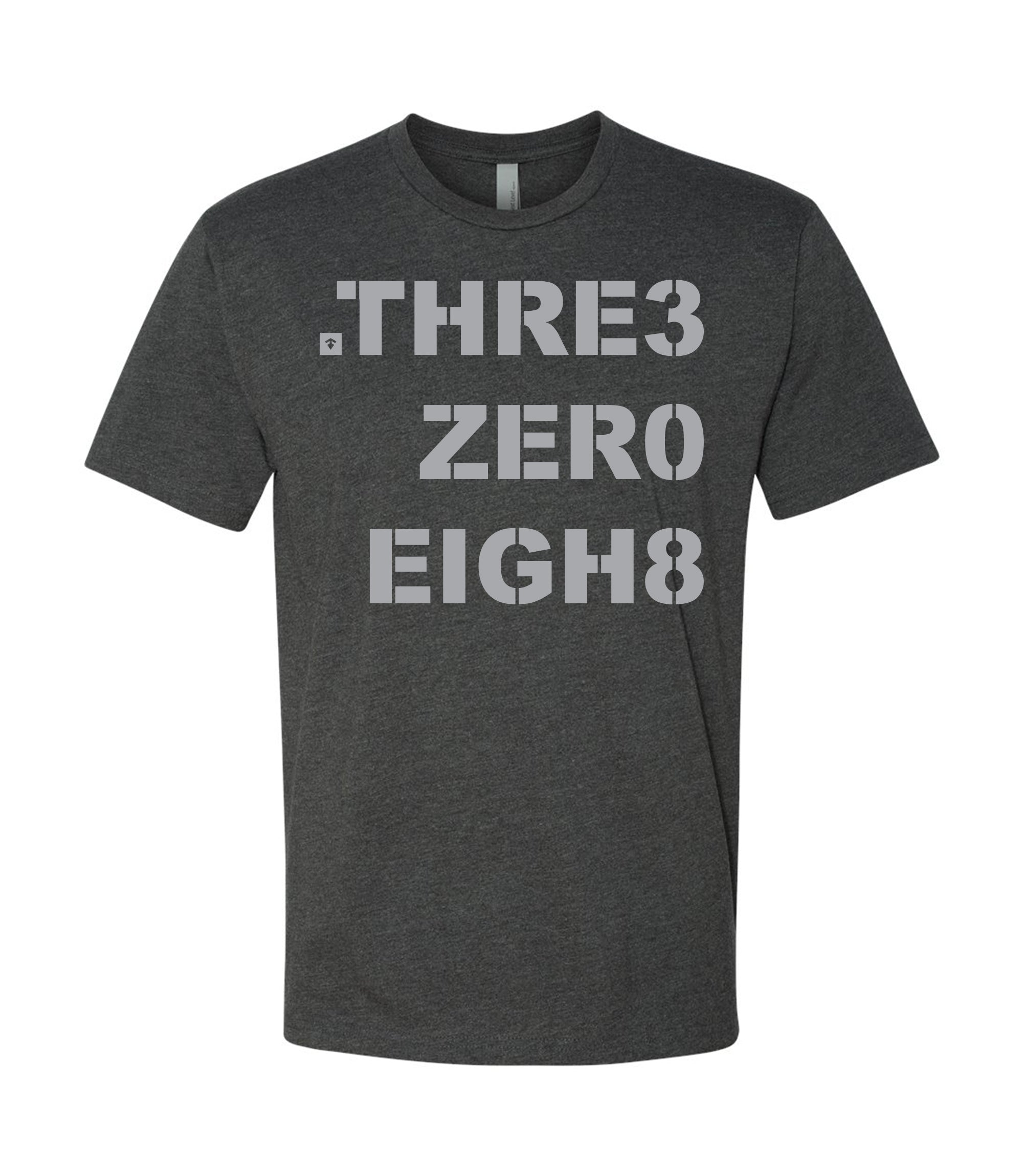 Front of Three Zero Eight T-Shirt in Charcoal