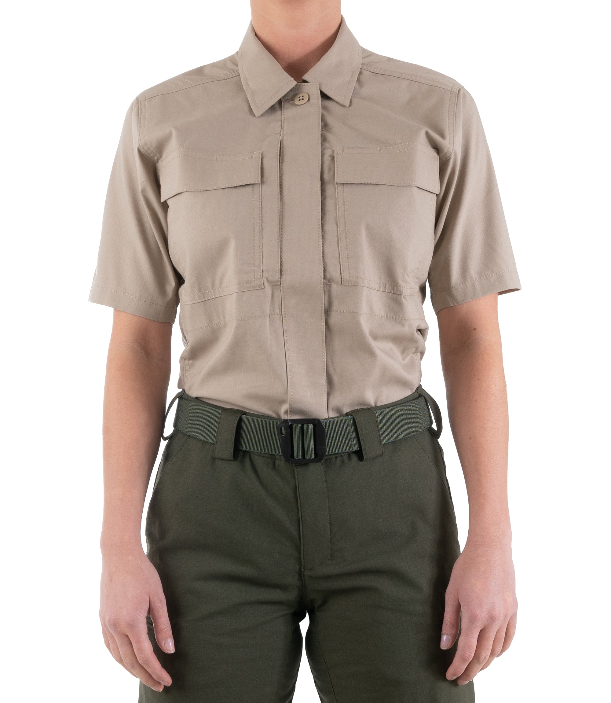 Front of Women's V2 BDU Short Sleeve Shirt in Khaki