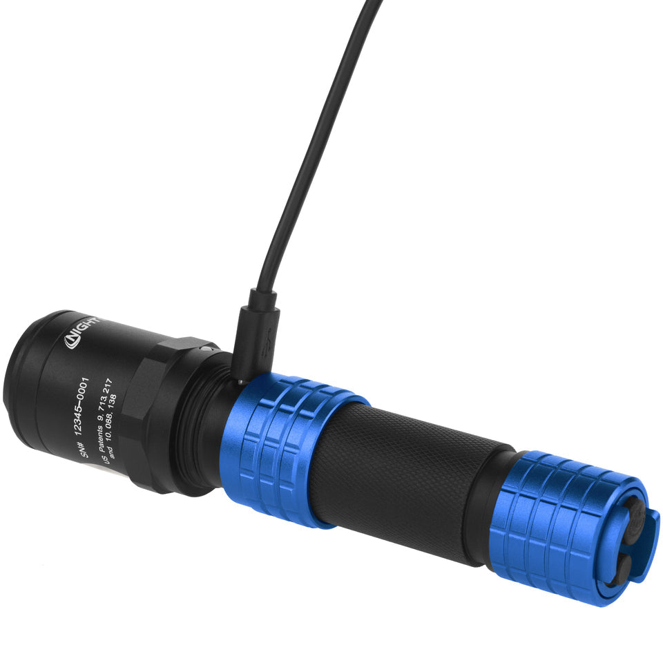 Nightstick - Metal USB Dual-Light Tactical Flashlight w/Holster - Li-Ion - Blue