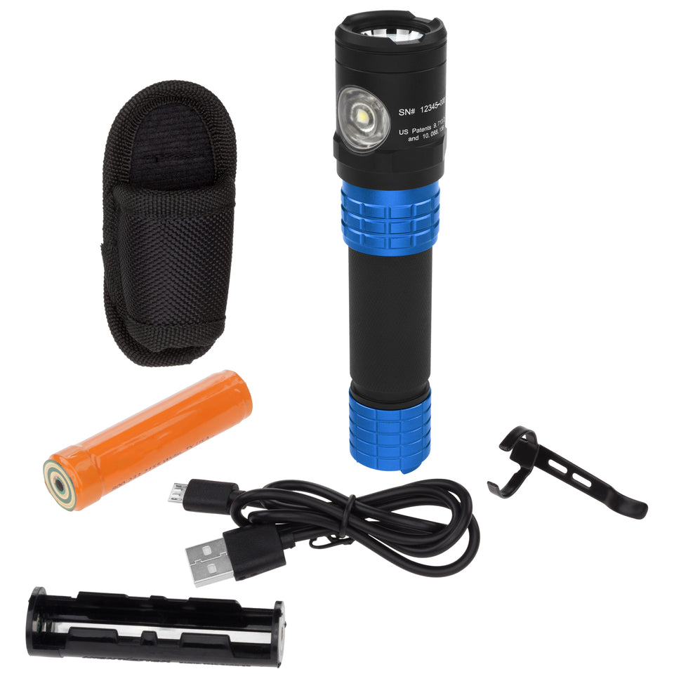 Nightstick - Metal USB Dual-Light Tactical Flashlight w/Holster - Li-Ion - Blue