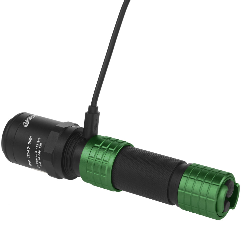 Nightstick - Metal USB Dual-Light Tactical Flashlight w/Holster - Li-Ion - Green