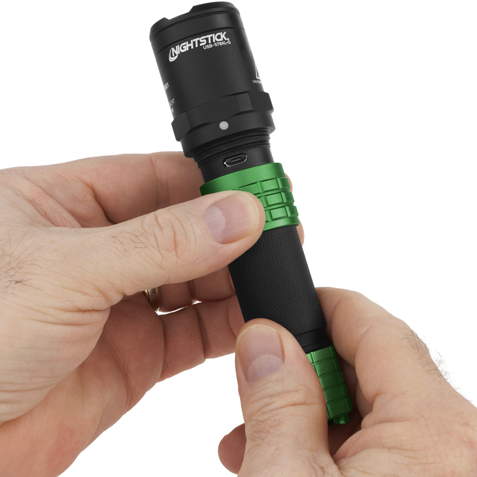 Nightstick - Metal USB Dual-Light Tactical Flashlight w/Holster - Li-Ion - Green