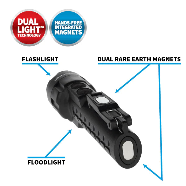 Nightstick - Dual-Light Flashlight w/Dual Magnets - 3 AA (not included) - Black