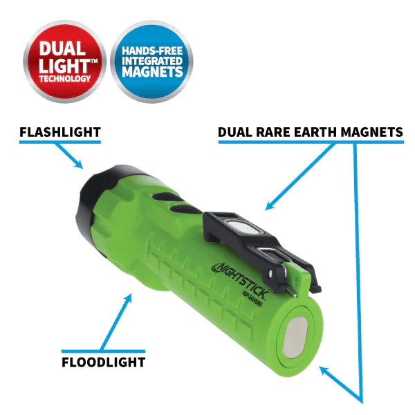 Nightstick - Dual-Light Flashlight w/Dual Magnets - 3 AA (not included) - Green