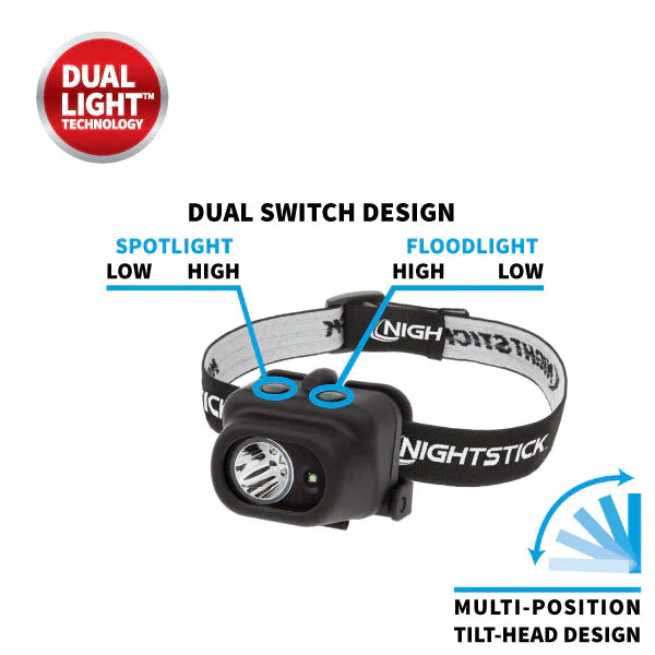 Nightstick - Dual Light Headlamp w/White Spot / White Flood - 3 AAA - Black