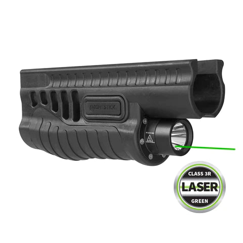 Nightstick - Polymer Shotgun Forend Light w/Green Laser - 12ga Mossberg® 500/590/590A1/Shockwave - 2 CR123 - Black