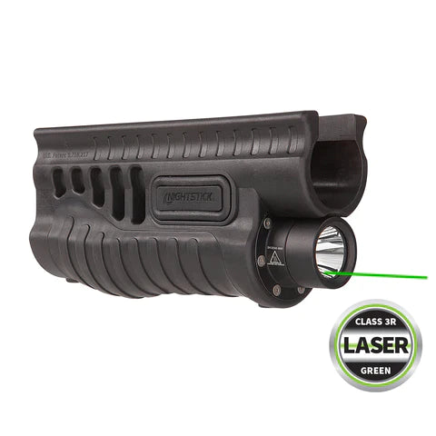 Nightstick - Polymer Shotgun Forend Light w/Green Laser - 12ga Remington® 870/TAC-14 - 2 CR123 - Black