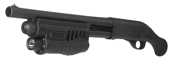 Nightstick - Polymer Shotgun Forend Light w/Green Laser - 12ga Remington® 870/TAC-14 - 2 CR123 - Black